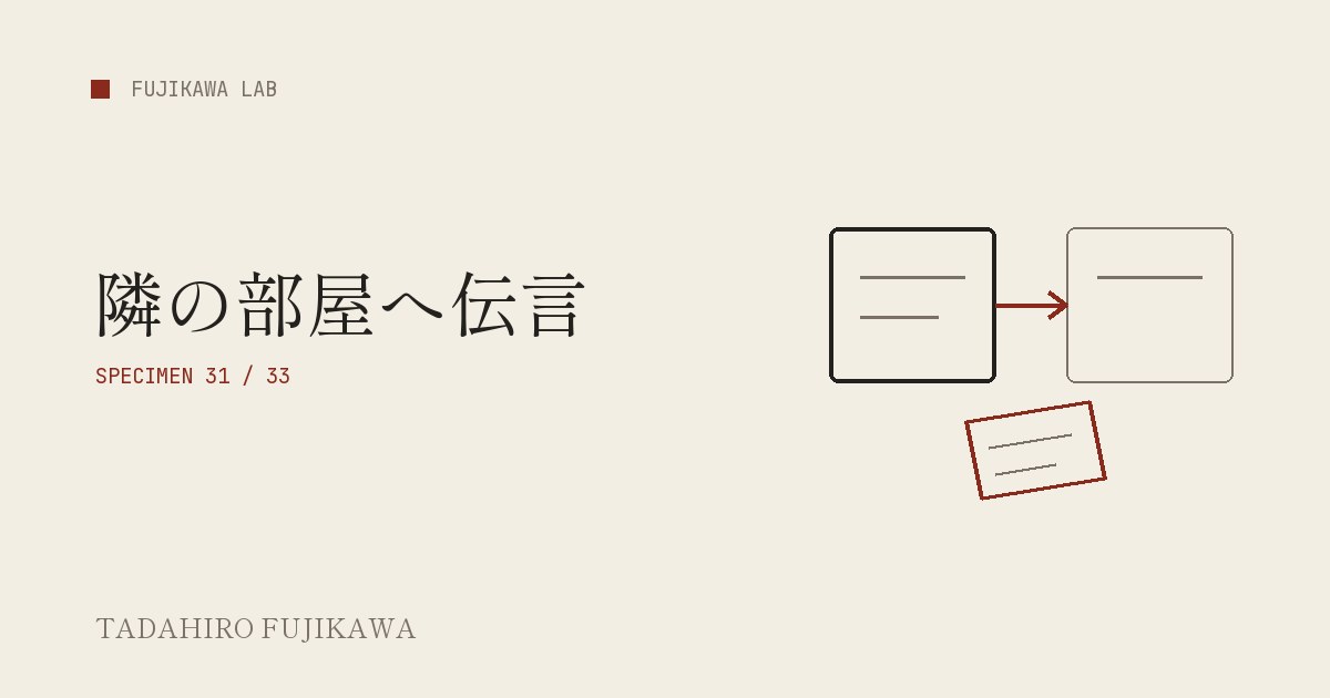 二つの部屋と伝言メモでセッション間のメッセージ受け渡しを表した表紙画像